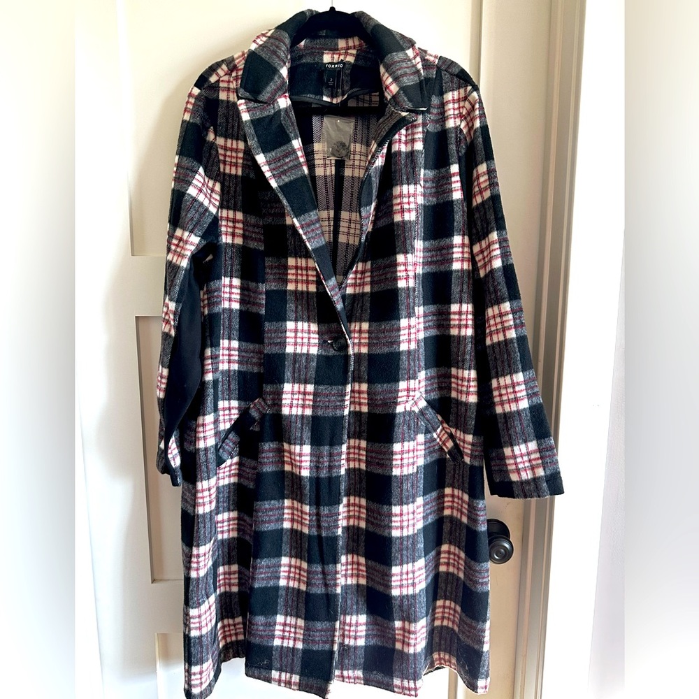 Torrid Black, Red, and White Plaid Peacoat. Size 2